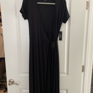 Long black shirt sleeve wrap dress